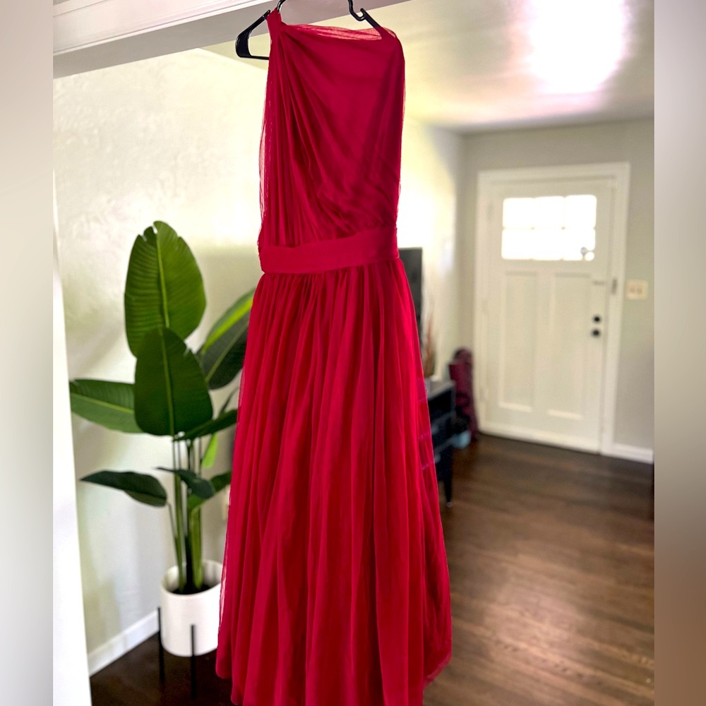 ASOS Burgandy Midi Tulle Bridesmaid’s Dress